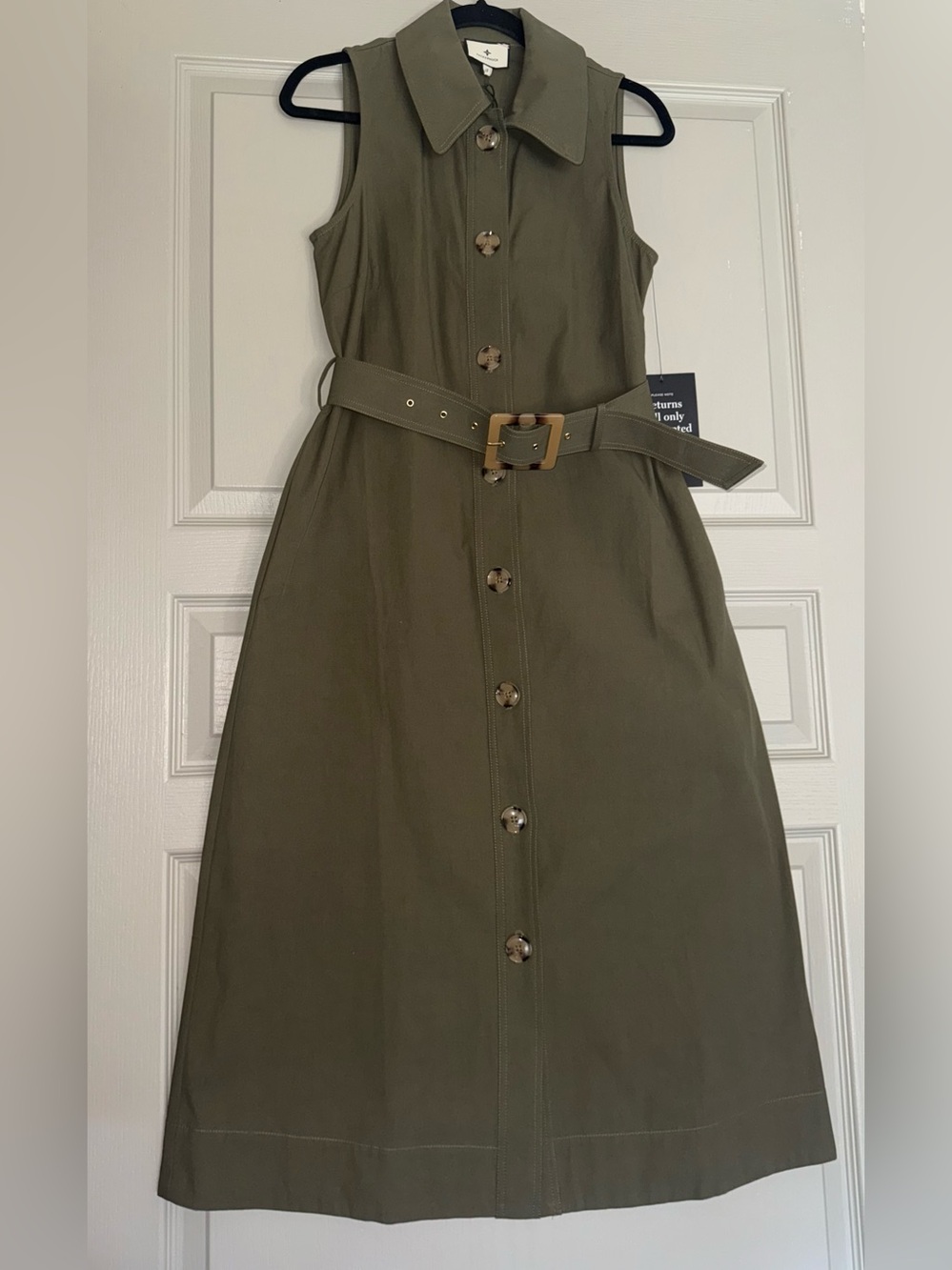 Tuckernuck Army Green Sleeveless Button Down Chamberlin Midi Dress - Picture 5 of 8
